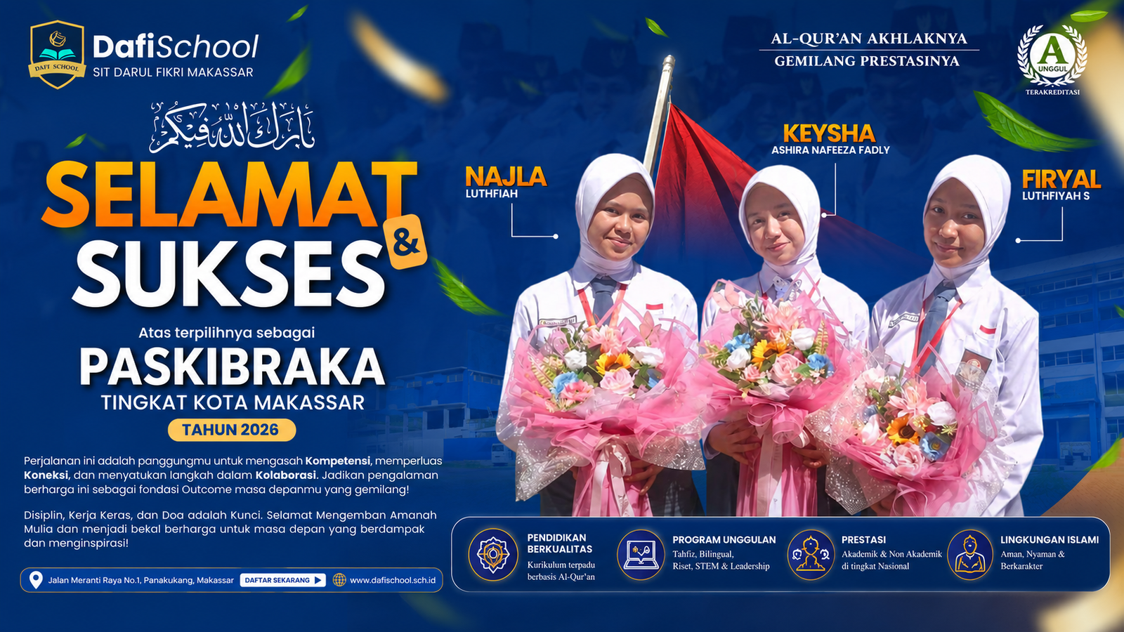 Tiga Murid SMA DAFI School Makassar Lolos PASKIBRAKA Kota Makassar 2026, Masuk 70 Putra-Putri Terbaik Kota Makassar